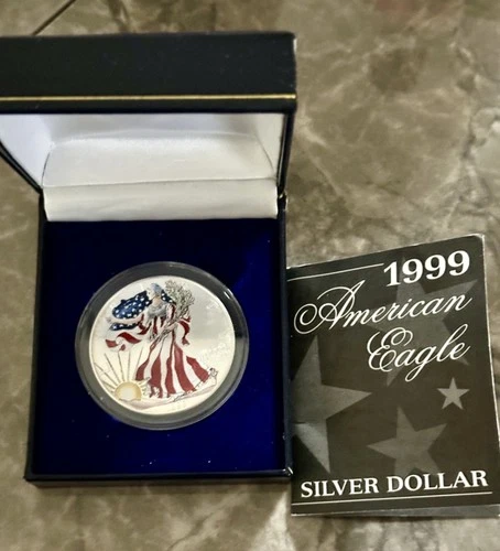 1999 American Silver Eagle Dollar (Colorized), 1 Oz. .999 Fine Silver Coin COA