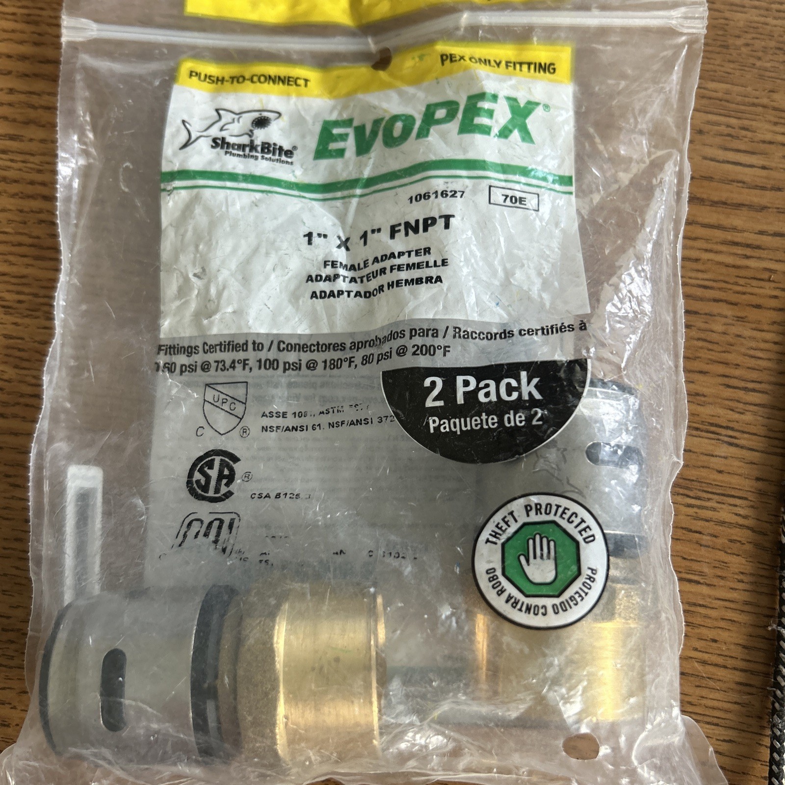 2 Pack 1" x 1" SharkBite Female Adapter Brass Push-Fit FNPT EvoPEX