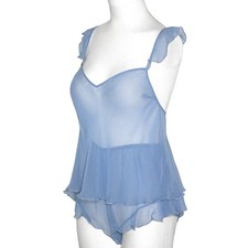 Vintage Y2K Victoria  s Secret Sheer Chiffon Ruffle Cami Blue Sleep Set Sz Small