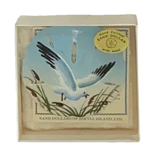 Hand Painted Sand Dollar Jekyll Island Beach Seagull Scene Artist Signed W/Stand