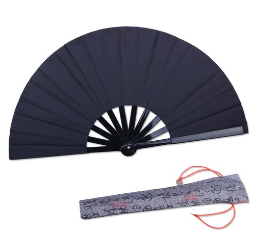 Folding Fan 11.8inch Black-Small Hand Fan Chinese Kung Fu Tai Chi Hand Held F...