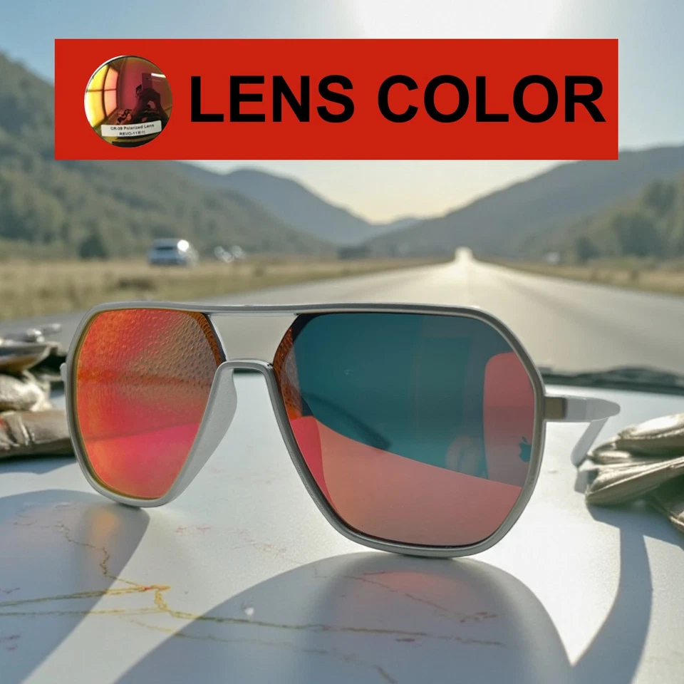 Gafas de sol rojas con lentes espejadas marco plateado ligeras unisex Foto 2 de 4