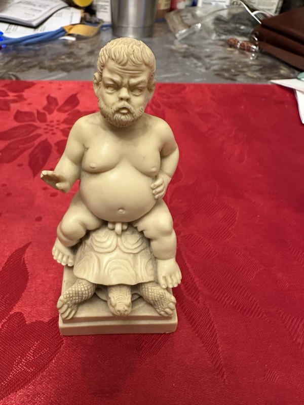 Rare Vintage Sculpture Figurine G.RUGGERI of Nano Morgante Dwarf on Tortoise