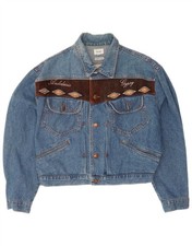 Giacca vintage donna crop oversize denim UK 14 blu medio cotone AS12