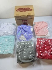 Lot Of 6  ALVA Baby Girl Reusable Cloth Diapers & 12 Inserts- NEW