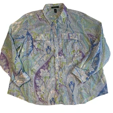 Lauren Ralph Lauren 2X Purple Teal Paisley Button Plus Shirt 100% Cotton Top RLR
