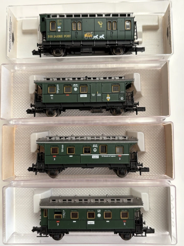 4x Fleischmann N 8065 8066 8826  DRG Personenwagen 500 Jahre Post grün Set OVP
