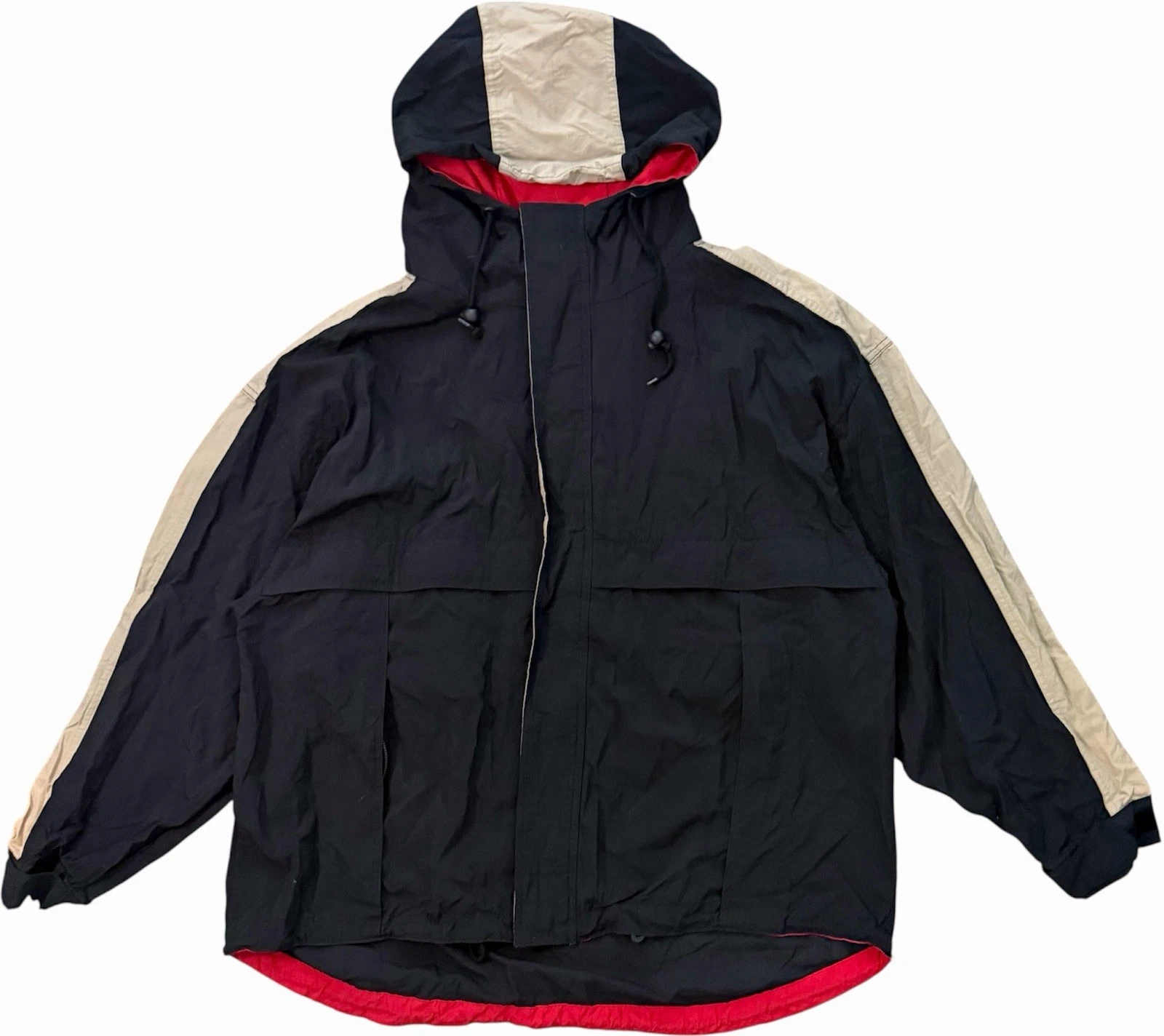 Spotlight Mens XXL Hooded Windbreaker Jacket Black Tan Lightweight Rain Coat