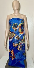 Sarong Wrap Beach Cruise Pool Semi Sheer Rayon Ocean Blue Tropical Fish 69"x45”