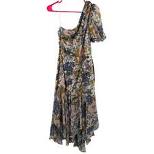 ASTR THE LABEL Dress Size Small NEW Midi One Shoulder Puff Sleeve Wedding NWOT