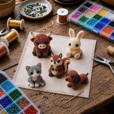 DIY 3D Tier Perlen Stickset, Handarbeit Bastelset mit bunten Perlen