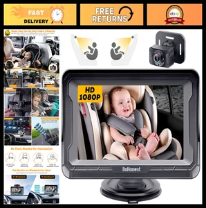 HD 1080P Baby Car Camera - Rear-Facing Monitor with Night Vision, Adjustable Ang