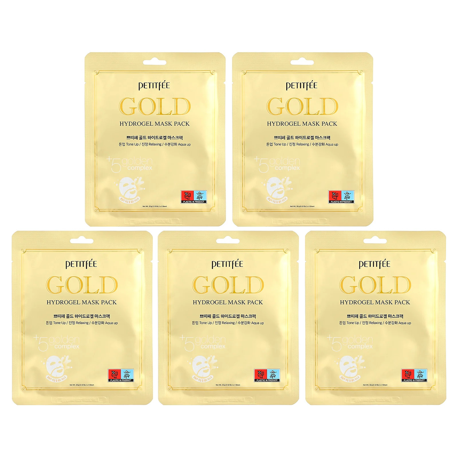 Gold Hydrogel Beauty Mask Pack 5 Sheets 112 oz 32 g Each 3390₽