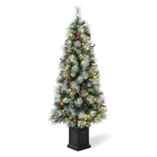 Glitz Design Glitzhome 5ft Pre-Lit Pine Artificial Christmas Porch Tree with 150