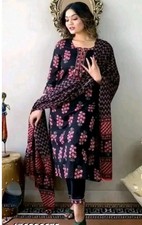 Women Plus Size Rayon Kurti Pant Dupatta Set Indian Ethnic Party Wear Upto 7XL