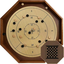 27 Inch Tournament Crokinole Board Game, 2 in 1 Crokinole and Checkers with 22”