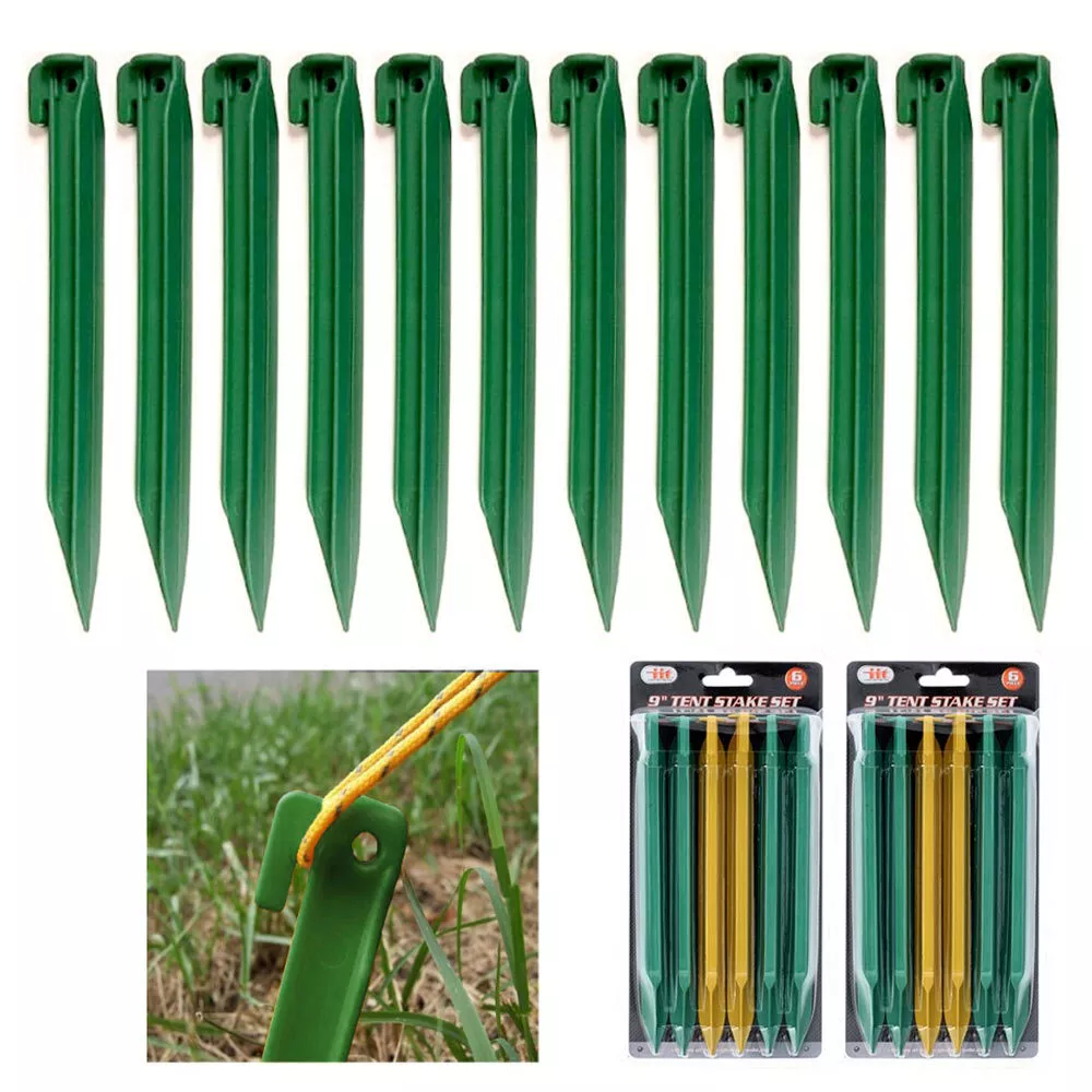 12 Pc Heavy Duty Plastic Tent Nails Pegs Garden Stakes Anchor Picnic Camp  Tarp