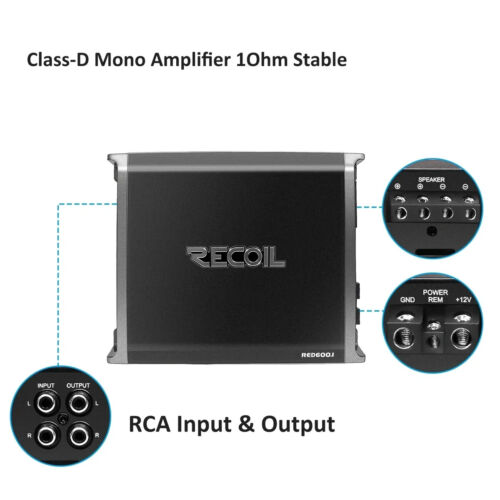 Recoil Audio RED600.1 1320 Watts Class-D Car Audio Monoblock Subwoofer - Picture 5 of 7