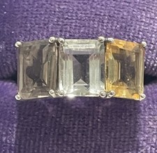 Imported 925 Genuine Natural Multi Gemstone 3 Stone Ring Sz8.75 EUC