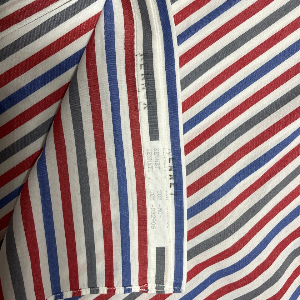 Turnbull & Asser Dress Shirt Mens Blue Red White Gray Striped England UK - Image 3 of 4