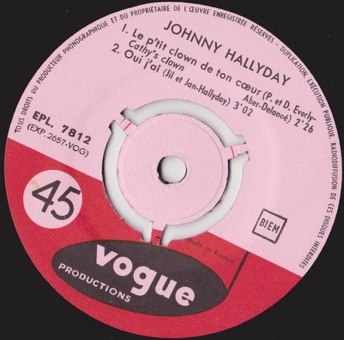 JOHNNY HALLYDAY LE P'TIT CLOWN DE TON COEUR FRENCH ORIG EP - Imagen 3 de 3
