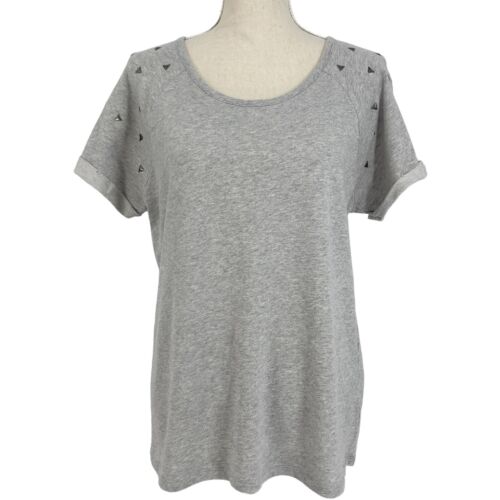 New Directions Weekend Knit Shirt Womens Short Raglan Sleeve Studded Gray Medium - Afbeelding 1 van 10