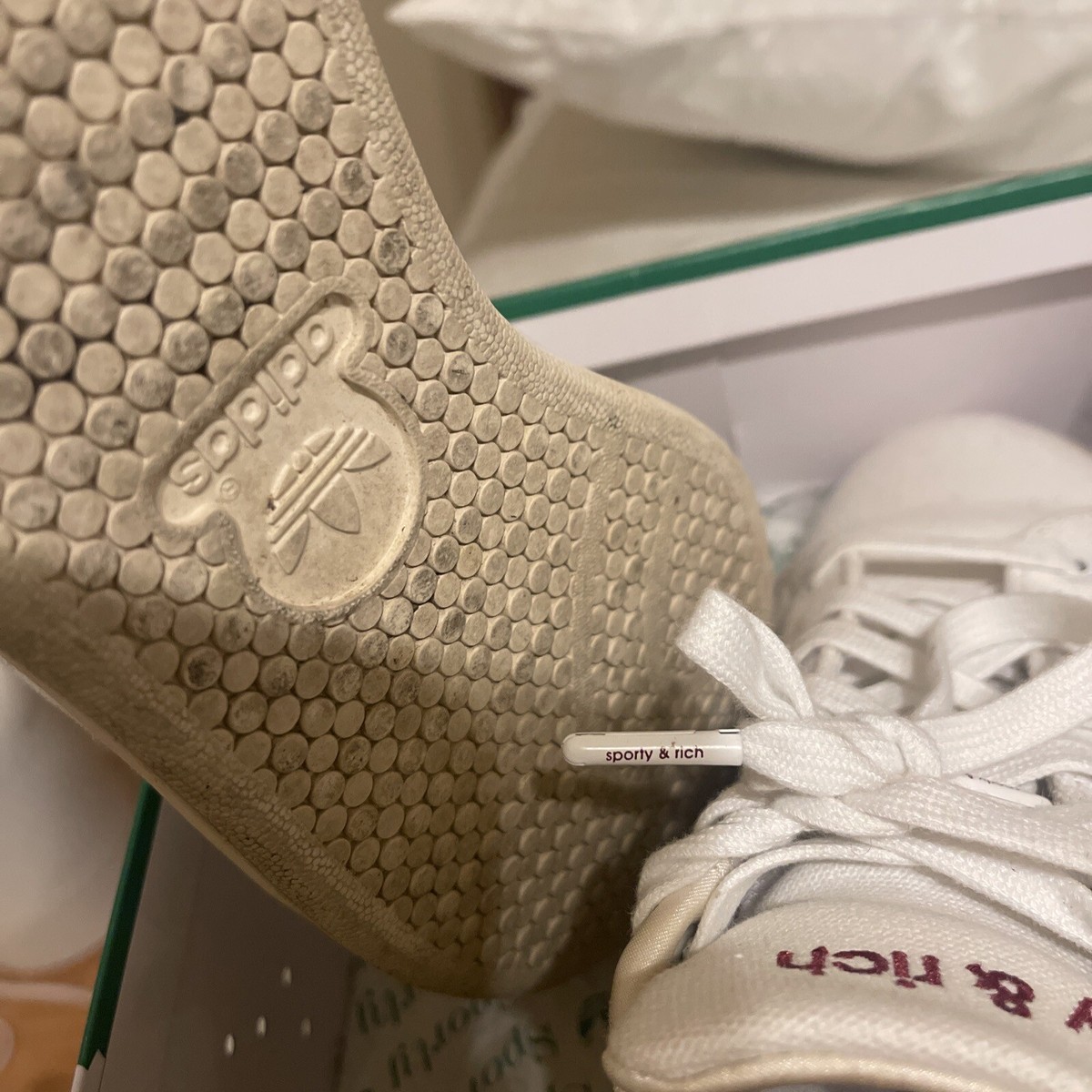 Mens Adidas x Sporty & Rich Stan Smith White Burgundy