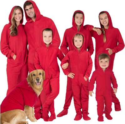 Family Matching Bright Red Hoodie Fleece One Piece