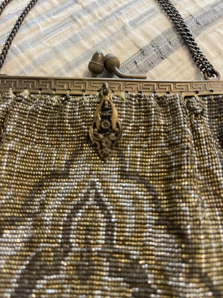 Винтажный 1900-х годов модерн французской огранки стальной бусина сумочки 7 x 5,5 дюйма как есть - Изображение 2 из 4