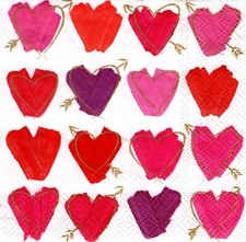 2 Paper Beverage Napkins for Decoupage/Mixed Media - Hearts  Arrows