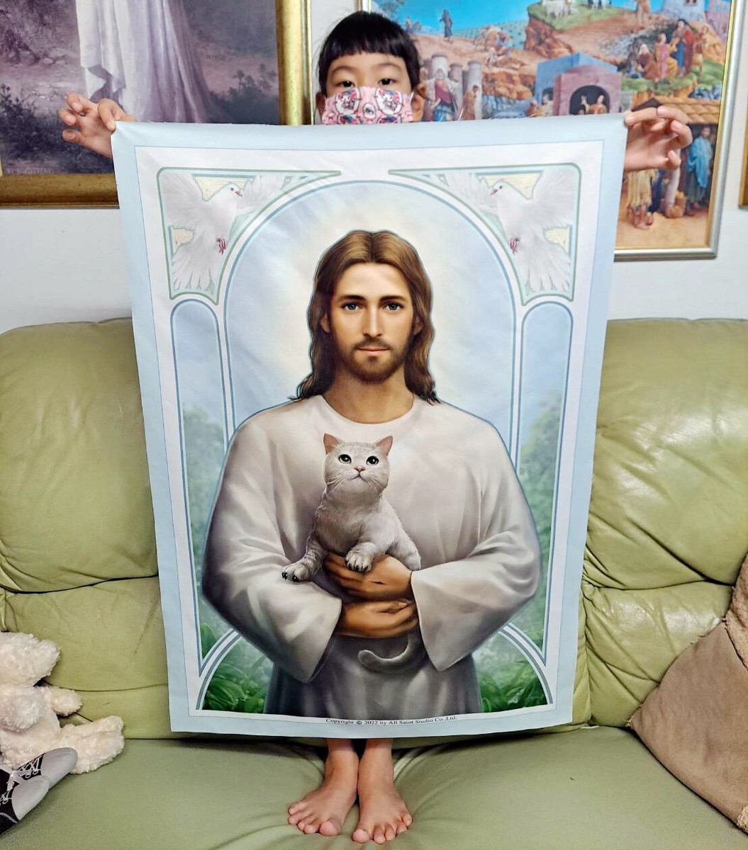 Yeesam Art Kreuzstich-Set 'Jesus Schäferhund' – 99x71 Cm, 14 Zählung Auf Weißer Leinwand, Mit Garn & Nadeln, Geschenkidee