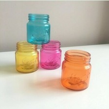 4 X Coloured rainbow Mini Mason Jam Jar Shot Glasses xmas secret santa gift