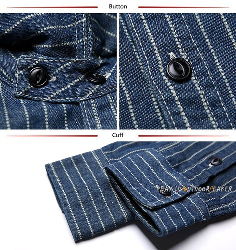 Non Stock Wabash Stripe Work Shirt Vintage Denim Vent Hole Workshirts For Men - Picture 16 of 21