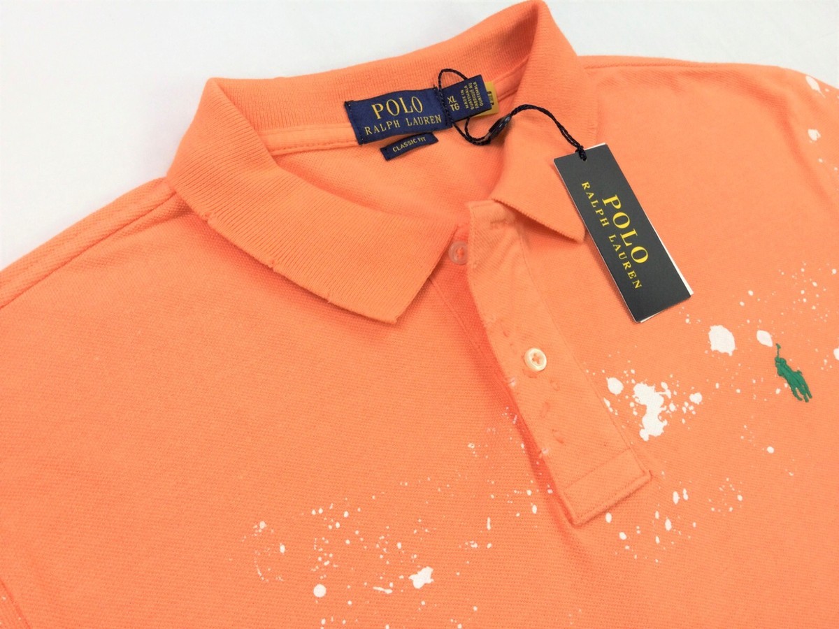 Polo Ralph Lauren Distressed Repaired Orange Paint Splatter