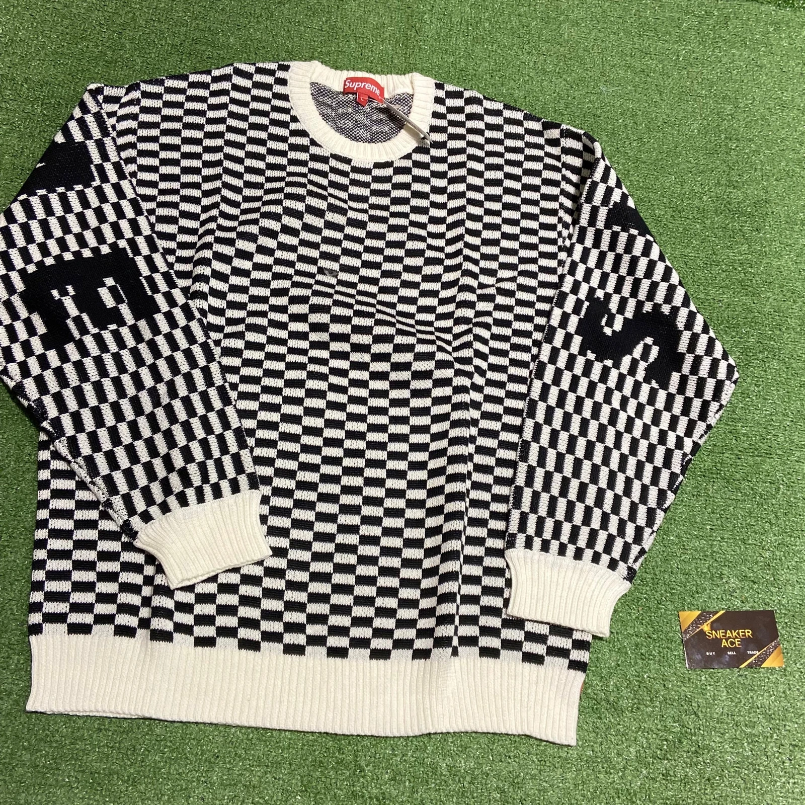 Pull à damier logo dos suprême : L