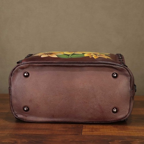 Hand painted Genuine Leather Purse and Handbag for Women Crossbody Shoulder Bag - Picture 7 of 9