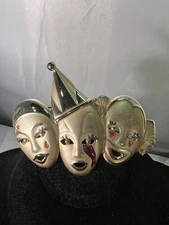 AJC~~American Jewelry Co~Large~Gold Tone Triple Clown Brooch Pin