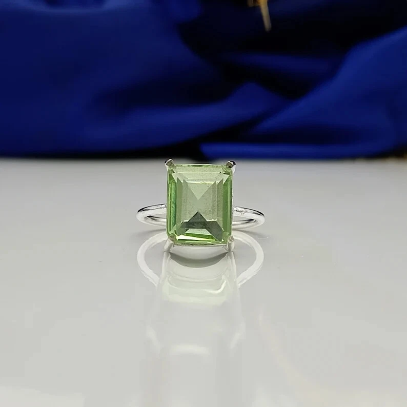 Buona Verde Ametista Gemma 925 Argento Sterling Mano Anello Tutte le Misure K-20 - Immagine 4 di 4