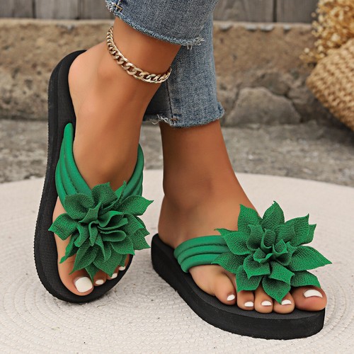 Chanclas con flores para mujer Sandalias Plataforma Tacón plano Zapatos de playa Verano - Imagen 18 de 29
