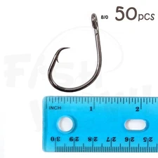 Fish WOW!® 50pcs Size 8/0 Fishing 4x strong Offset circle hook Short Shank sharp