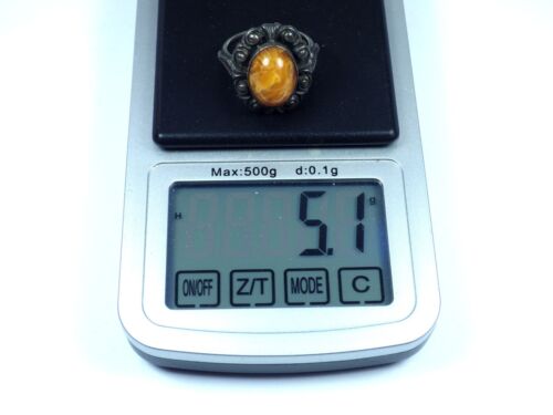 Antique Natural Baltic Amber Egg BUTTERSCOTCH Ring Silver 875 5.1g Size16 天然琥珀 - Picture 3 of 8