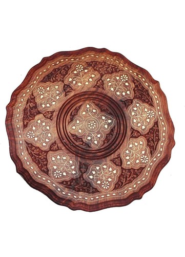 18" Wooden Round Beautiful Brass Carving Design Side Table, home, room decor - Picture 3 of 9