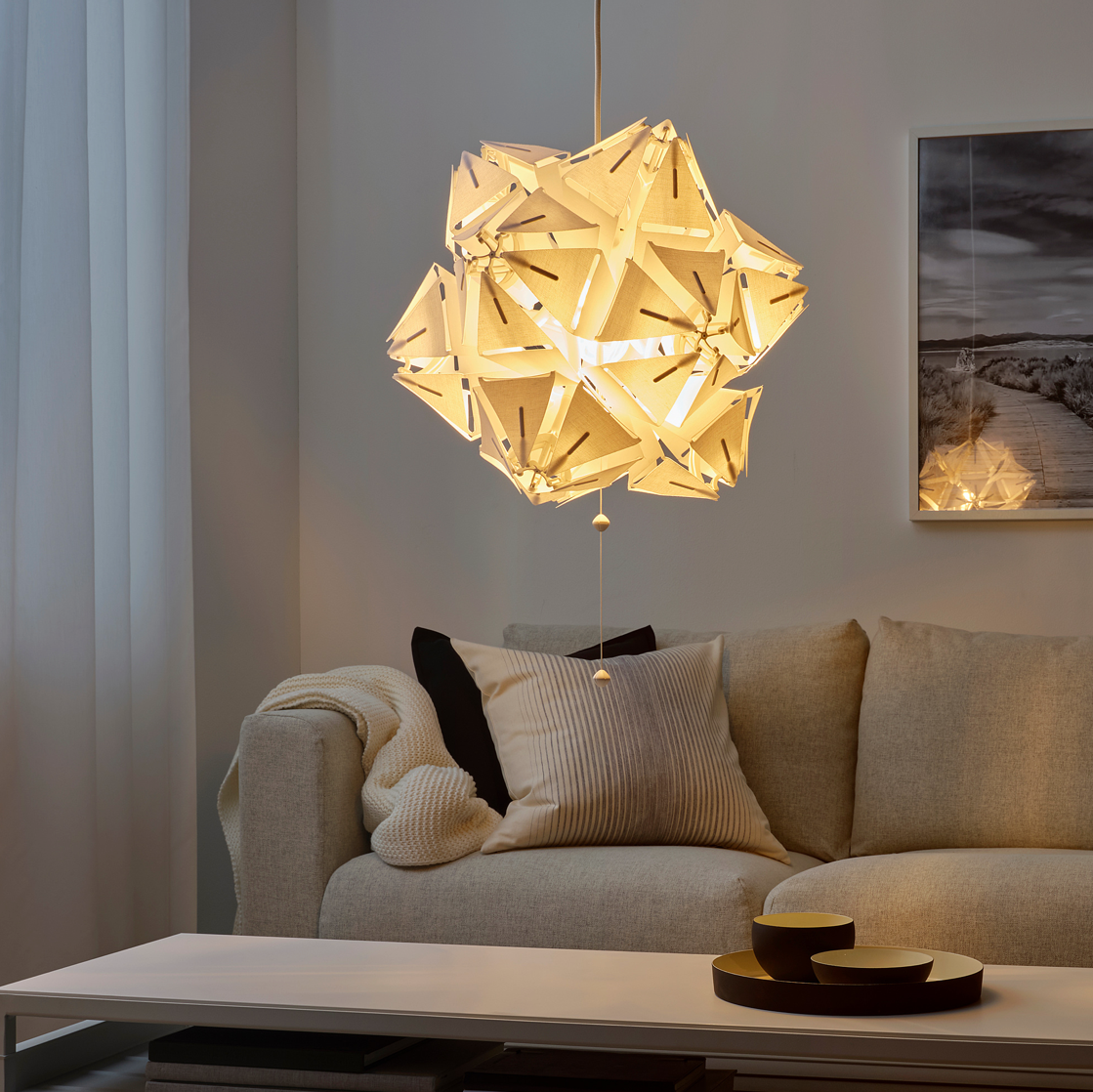 IKEA RAMSELE Pendant Transforming Lamp, Geometric White, 43 cm, 17
