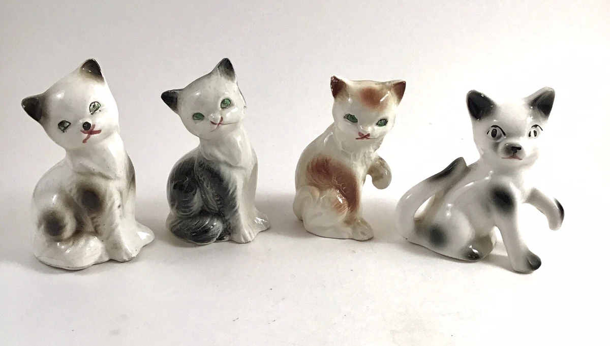 Vintage Ceramic Porcelain Cat Figurines Made In Japan Set of 4