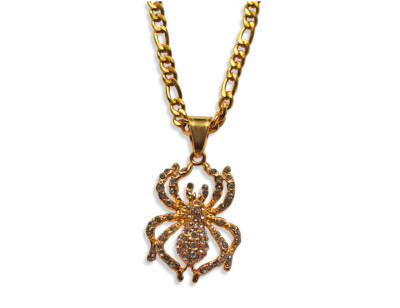 Edelstahl Halskette Ø 5mm 60cm mit Spinne Anhänger 37 x 26mm in Gold (1516-5)