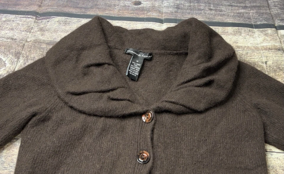 Cárdigan Suéter Marina Luna Para Mujer Pequeño Lana de Cordero Mezcla Angora Cuello Marrón Foto 4 de 4