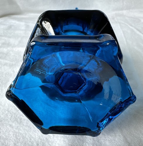 Viking Glass 14" Bluenique Epic Column Ribbed Swung Vase MCM Vintage Hand Made - Picture 23 of 24