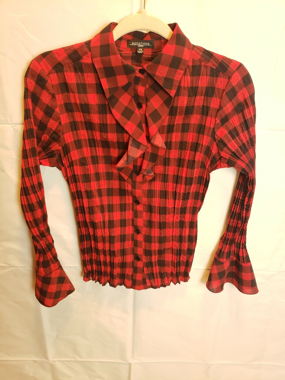 Notations Women's Button-Down Top Ruffle Check Fl… - image 1