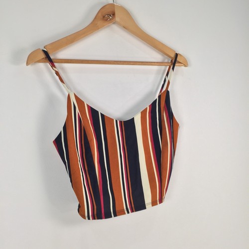 Papaya womens cami tank top size 8 multicolour striped sleeveless Vneck 043008 - Picture 2 of 9
