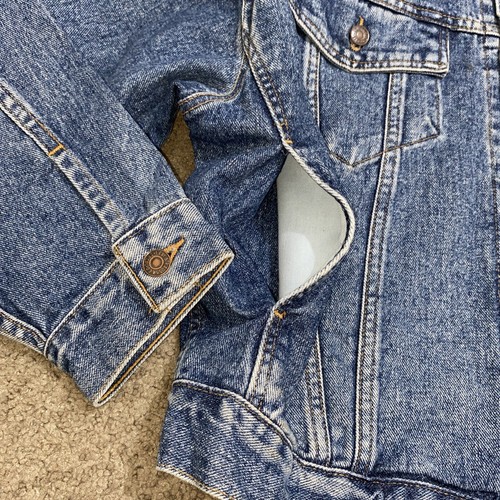 Giacca camionista vintage anni '90 Levi's Denim nuova con etichette taglia L blu lavaggio medio - Foto 11 di 11
